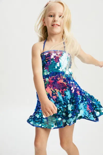 Bardot Junior Kids' Girls Sequin Halter Dress In Cerulean