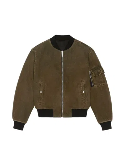 Givenchy Reversible Denim Bomber Jacket In Black Khaki