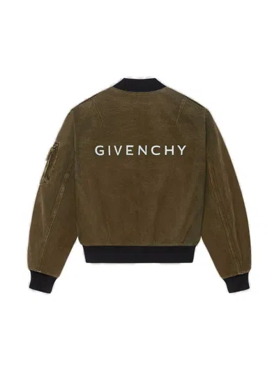 Givenchy Reversible Denim Bomber Jacket In Black Khaki