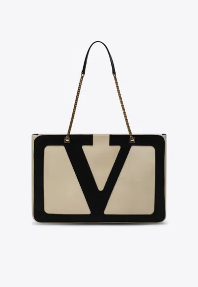 Valentino Large White Chain Tote Bag In Cream