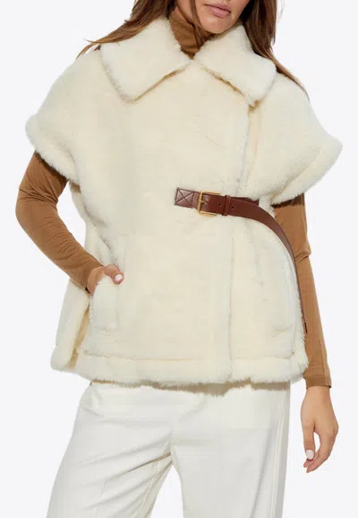 Max Mara Newabavo Double-breasted Shearling Coat In Cream