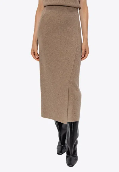 Max Mara Umbria Wool Midi Skirt In Brown