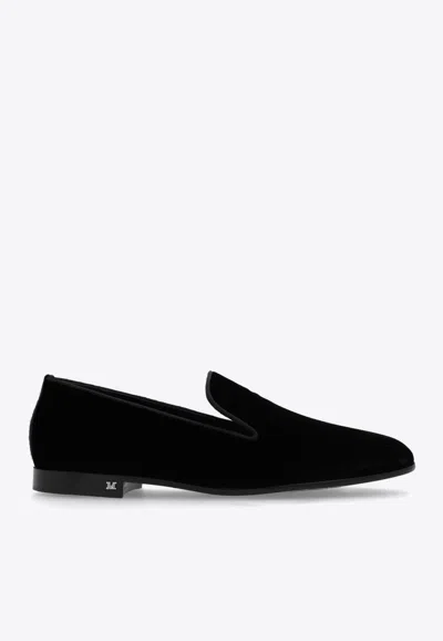 Max Mara Velvet Loafers With Leather Trims In Black
