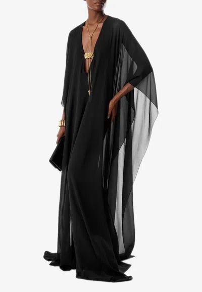 Tom Ford Deep V-neck Maxi Kaftan In Black