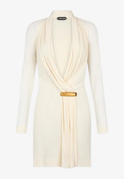 Tom Ford V-neck Draped Mini Dress With Buckle Detail In White
