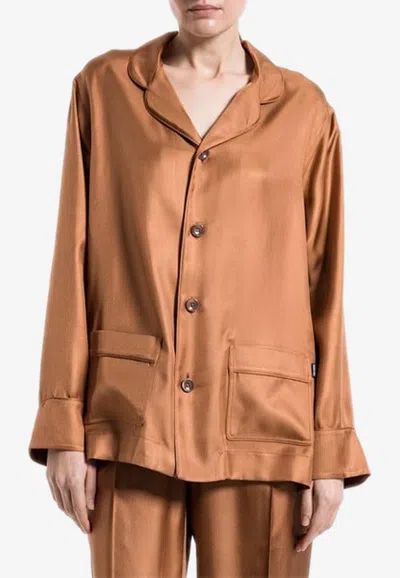 Tom Ford Long-sleeved Silk Shirt In Brown