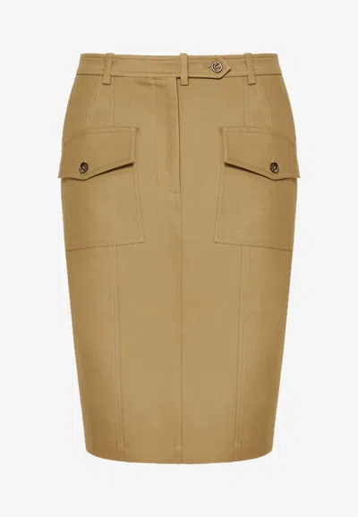 Tom Ford Twill Midi Skirt In Brown