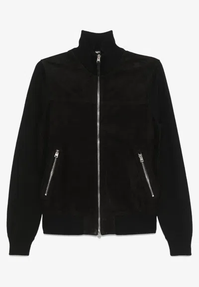 Tom Ford Zip-up Suede Jacket In Black