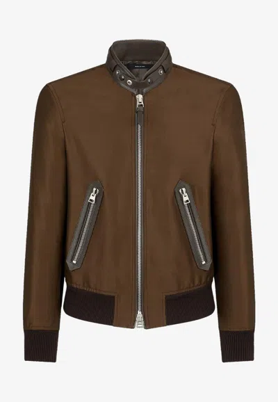 Tom Ford Wool And Silk Biker Jacket In Brown