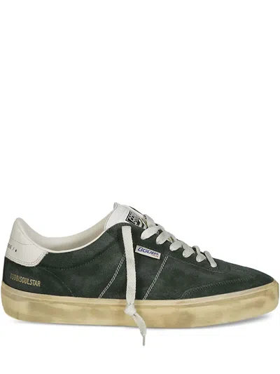 Golden Goose Soul-star Distressed Leather-trimmed Suede Sneakers In Green