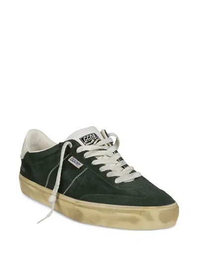 Golden Goose Soul-star Distressed Leather-trimmed Suede Sneakers In Green