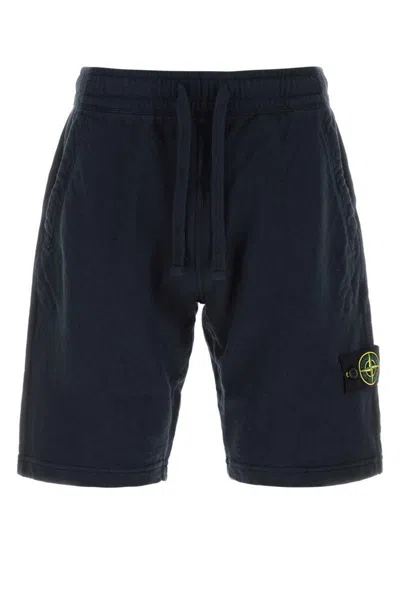 Stone Island Blue Shorts With Elastic Drawstring Waist And Logo Patch On The Front In Cotton Man In Blue