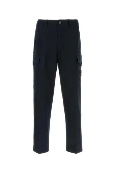 Stone Island Black Slim Cargo Pants With Elasticated Waist And Logo Patch In Stretch Cotton Man In Navy