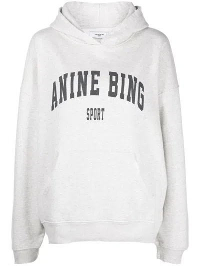 Anine Bing Harvey Logo Print Hooded Sweatshirt In Grey