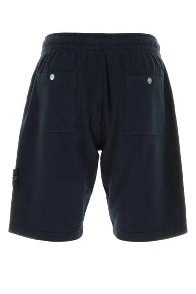 Stone Island Blue Shorts With Elastic Drawstring Waist And Logo Patch On The Front In Cotton Man In Blue