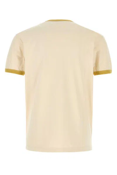 Dsquared2 Graphic Print Cotton T-shirt With Ribbed Trim In Beige O Tan