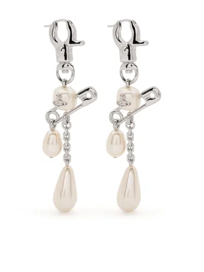 Vivienne Westwood Claude Long Earrings Silver Swarovski Pearls Women In Silver