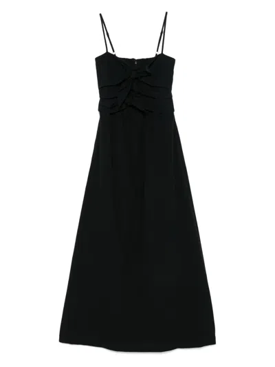 Msgm Fitted Black Dress With Ruching And Flowing Skirt In Black