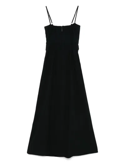 Msgm Fitted Black Dress With Ruching And Flowing Skirt In Black