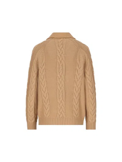 Max Mara Double-breasted Jacket With Textured Knit In Neutral