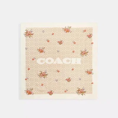 Coach Signature Spring Blossom Print Silk Square Scarf In Beige