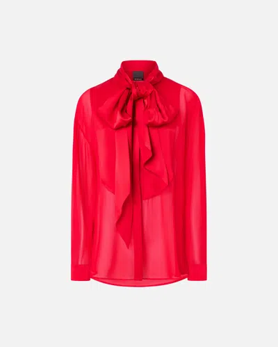 Pinko Elegant Sheer Shirt With Satin Insert In Rosso Vivo