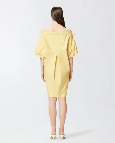 Shop Pinko Poplin Mini Dress With Gathering And Eyelets In Giallo Canna D'india