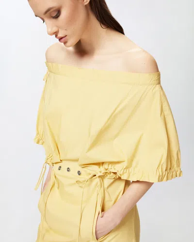 Shop Pinko Poplin Mini Dress With Gathering And Eyelets In Giallo Canna D'india