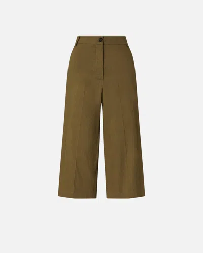 Pinko Buttoned Wide-leg Linen Bermuda Shorts In Olive Militaire