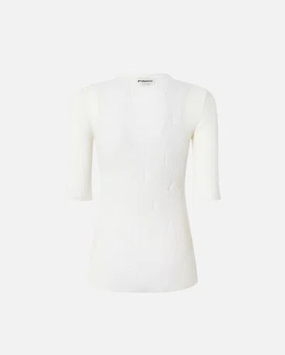 Pinko Lightweight Ribbed Seraph Sweater With Rips In Snow White