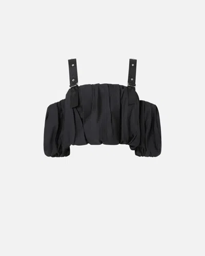 Pinko 'raul' Black Top With Adjustable Straps And Removable Sleeves In Noir Limousine