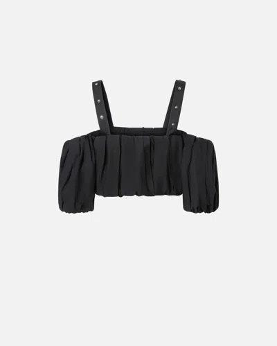 Pinko 'raul' Black Top With Adjustable Straps And Removable Sleeves In Noir Limousine