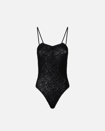 Pinko Bodysuit With Thin Lace Straps In Limo Black