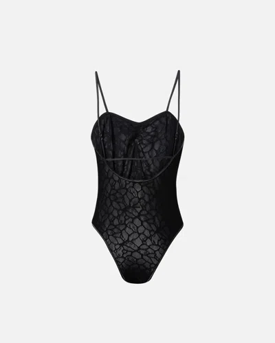 Pinko Bodysuit With Thin Lace Straps In Limo Black