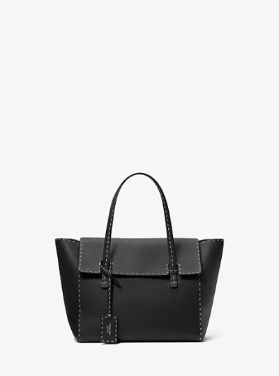 Michael Kors Sophia Hand-stitched Pebbled Leather Satchel In Black