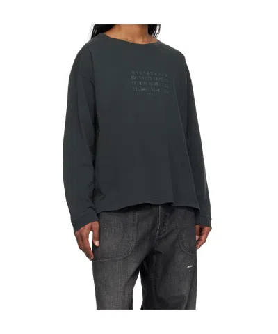 Maison Margiela Black Printed Logo T-shirt In Washed Black
