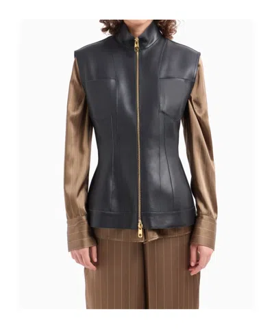 Emporio Armani Leather Jackets In Black