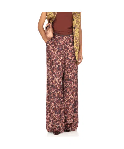 Dries Van Noten Floral Pattern Wide-leg Viscose Trousers In Purple