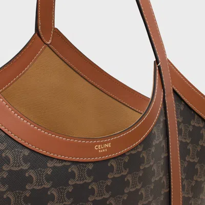 Celine Large Cabas In Triomphe Canvas And Calfskin In Tan