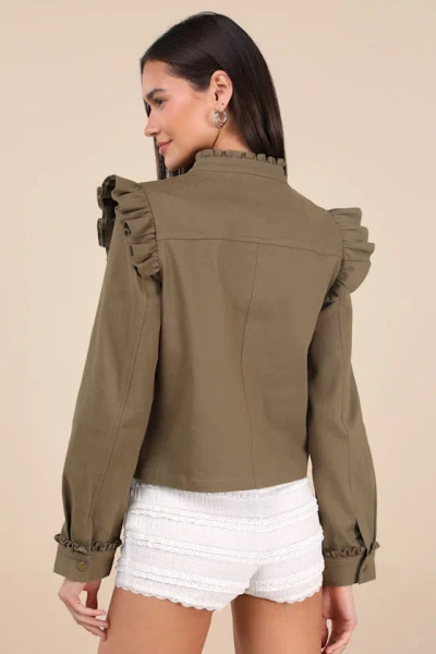 Lulus Harmen Olive Green Ruffled Utility Jacket In Olive Green