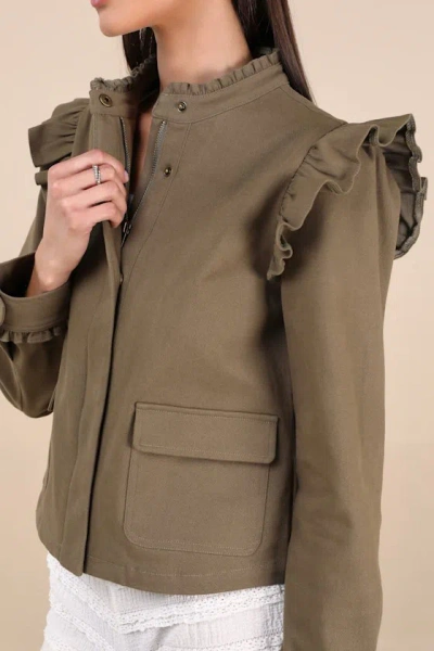 Lulus Harmen Olive Green Ruffled Utility Jacket In Olive Green