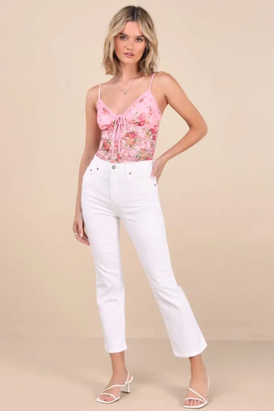 Lulus Precious Flirt Pink Floral Sheer Lace Cropped Cami Top In Pink