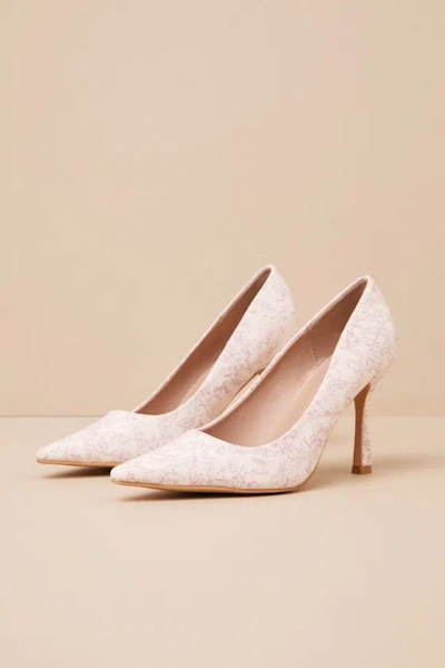 Lulus Hellene Beige Floral Print Pointed-toe Pumps In Beige