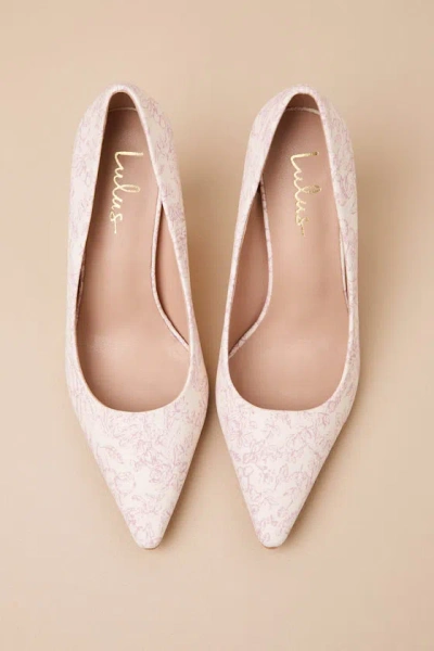 Lulus Hellene Beige Floral Print Pointed-toe Pumps In Beige