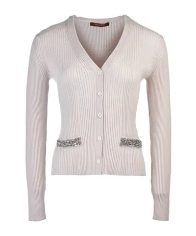Max Mara V-neck Long-sleeved Sweater In White
