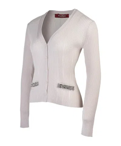 Max Mara V-neck Long-sleeved Sweater In White