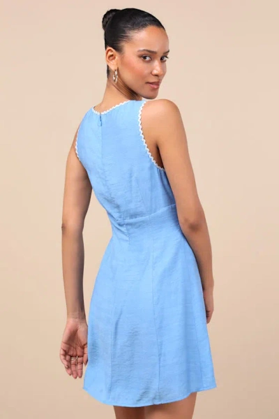 Lulus Arelie Blue Rickrack Linen Mini Dress In Blue