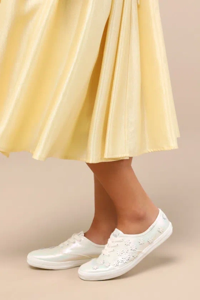 Keds Champion Iridescent Canvas Floral Lace-up Sneakers In White