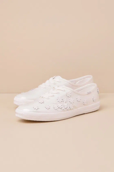 Keds Champion Iridescent Canvas Floral Lace-up Sneakers In White