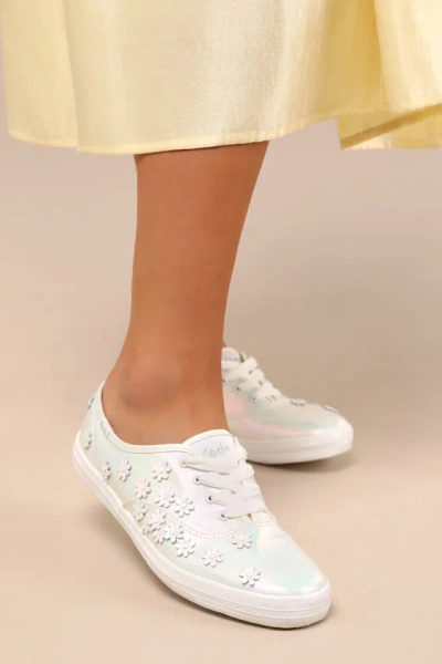 Keds Champion Iridescent Canvas Floral Lace-up Sneakers In White